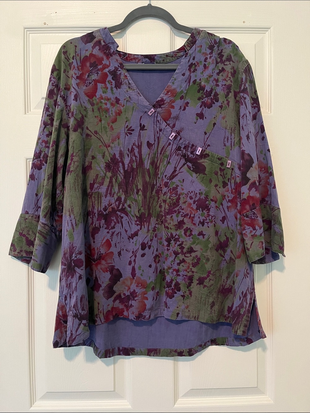 Floral V-Neck Women's Top - Purple/Green